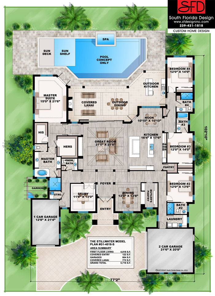 South Florida Design Beach Style 1 Story House Plan South Florida Design   06614 Stillwater Color Plan Thumbnail 