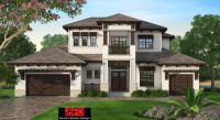 Color front elevation rendering of a 2-story coastal contemporary house plan