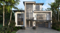 Color front elevation rendering of a 3-story 4356sf house plan