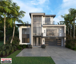 Color front elevation rendering of a 3-story 4356sf house plan