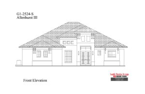 Black and white front elevation sketch of a 2524sf house plan