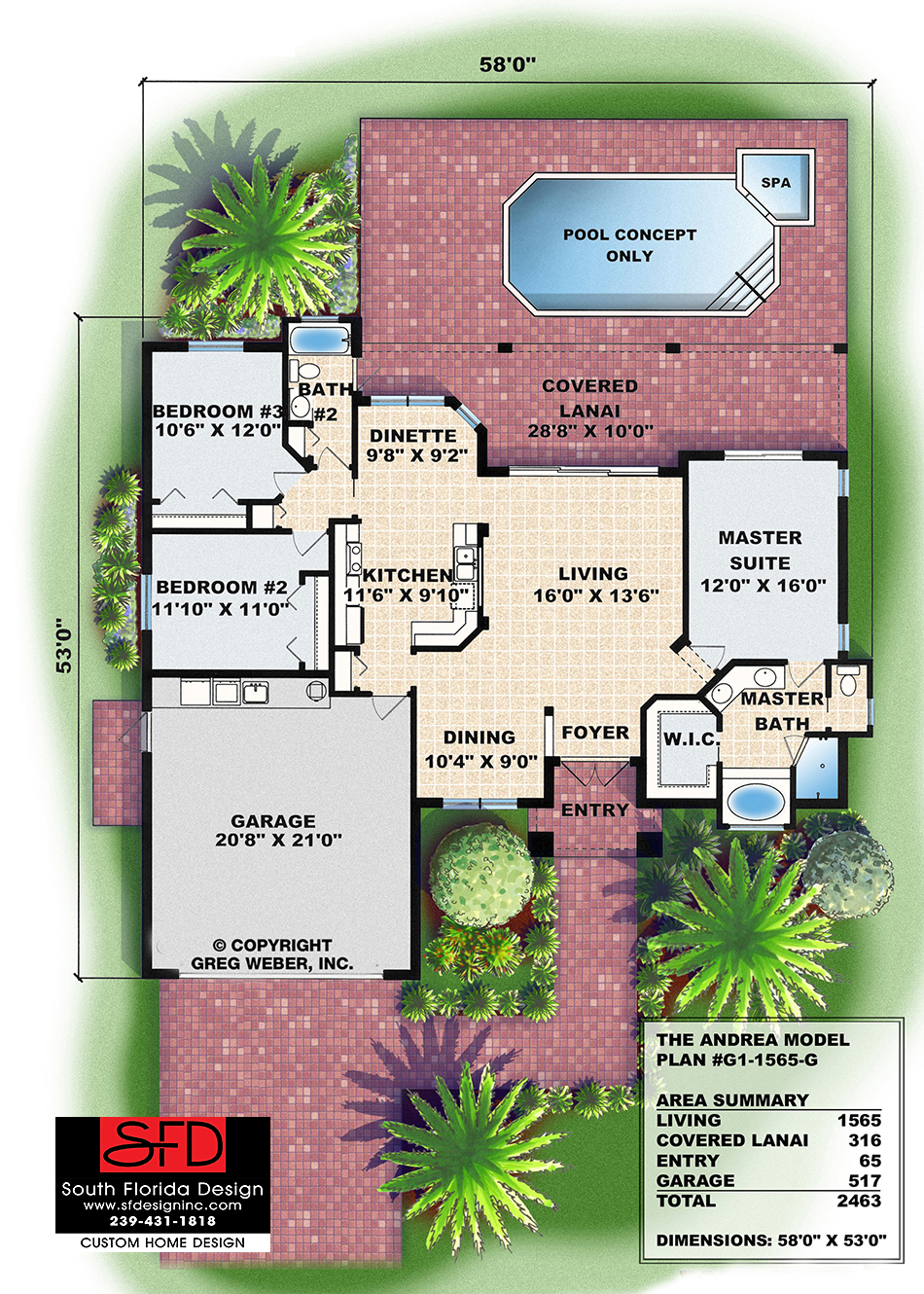 South Florida Design 3 Bedroom Tuscan House Plan-South Florida Design