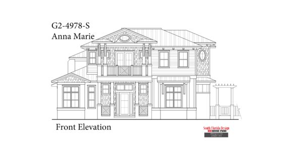Black and white front elevation sketch of a 4978sf house plan