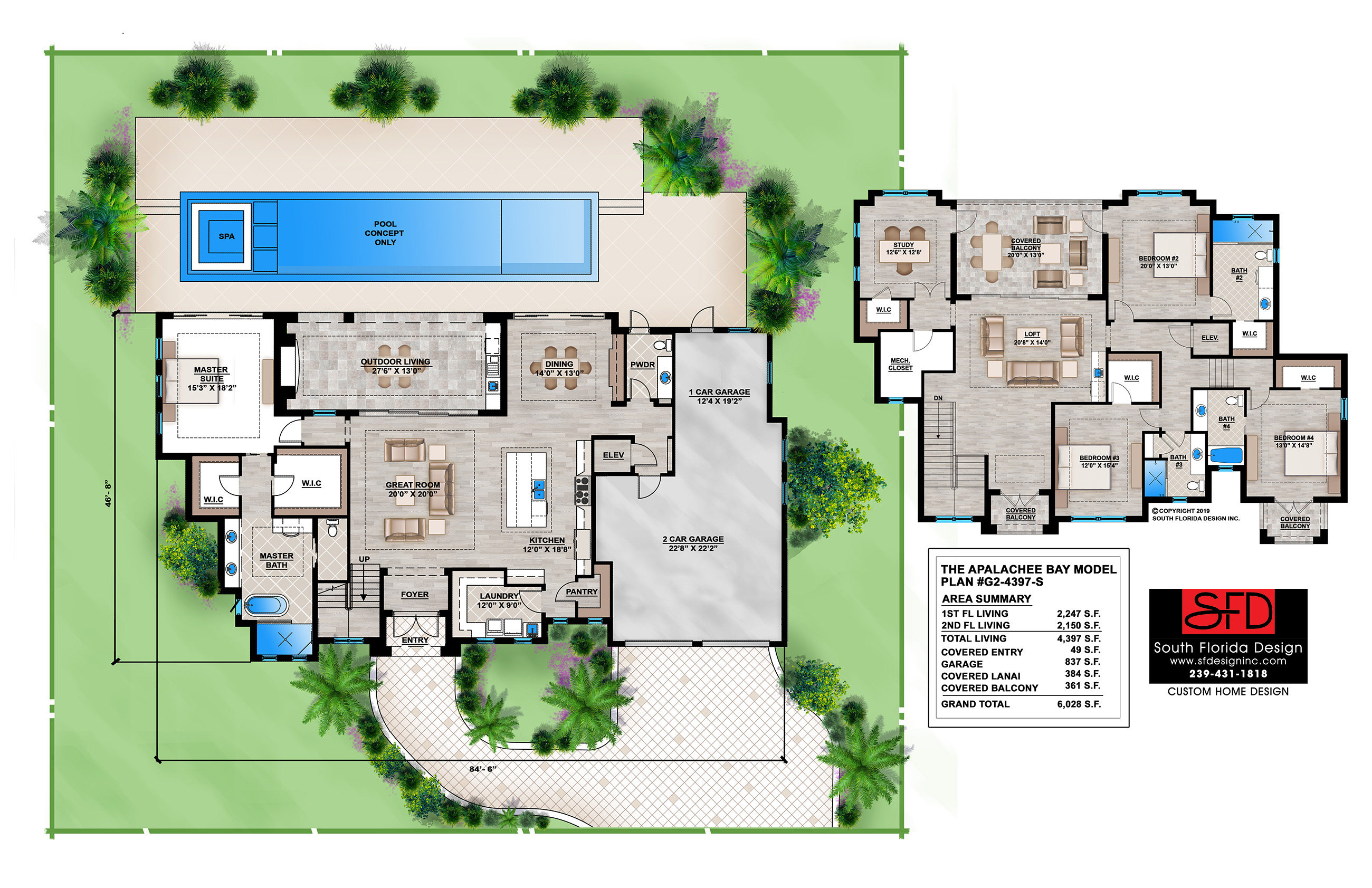 South Florida Designs 4 Bedroom Luxury 2Story House Plan