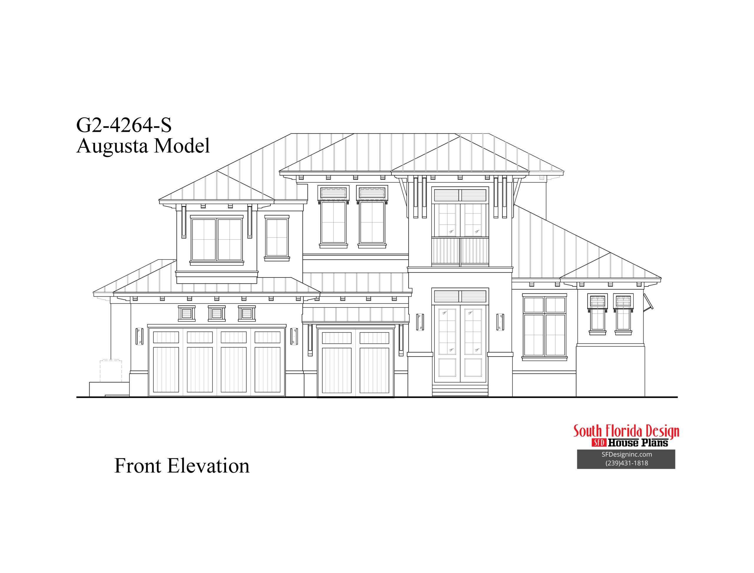 Black and white front elevation sketch of a 2-story 4262sf house plan