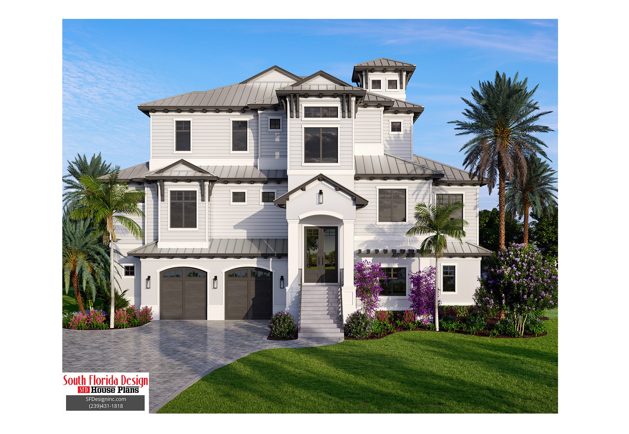 Color front rendering of a 3-story beach house