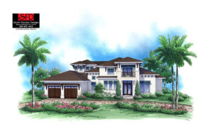 Tropical style 2-story house plan features 4 bedrooms, 4.5 baths and 3 car garage designed by South Florida Design located in Naples, Florida.