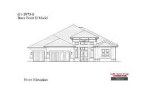 Black and white front elevation sketch of a 1-story 2973 square foot house plan
