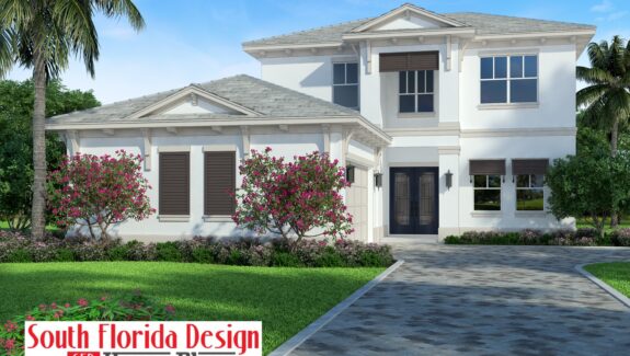 Color front elevation rendering of a 2-story 3001st house plan