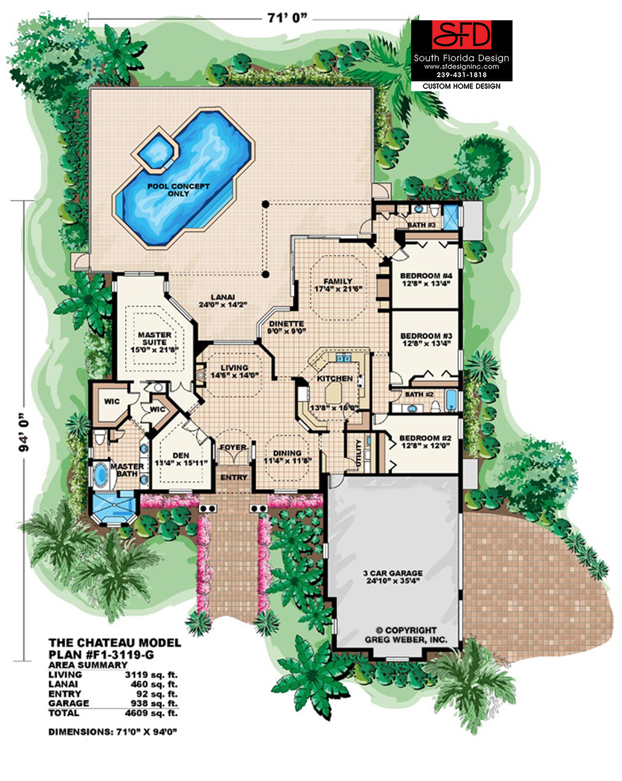 South Florida Design French Contemporary House Plan-South Florida