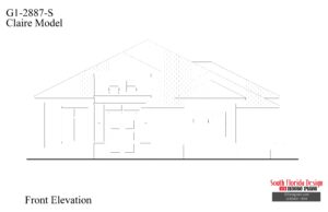 Black and white front elevation sketch of a 1-story 2887sf house plan