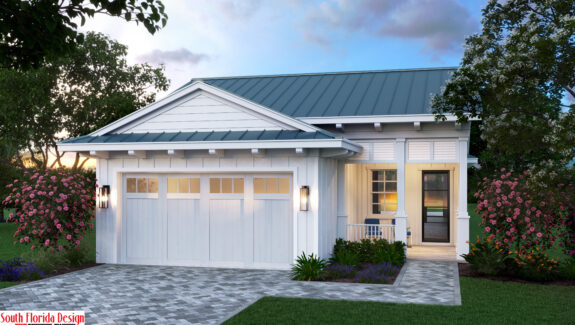 Color rendering of a 1 story 1739sf narrow lot house plan