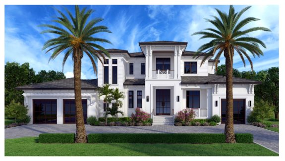 Color front rendering of a 2-story 4470sf house plan