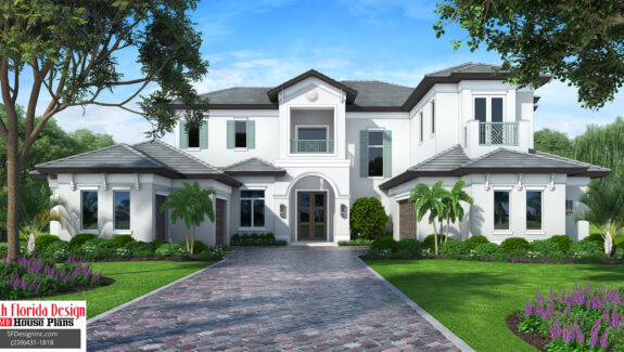 Color front elevation rendering of a 2-story 6011sf house plan