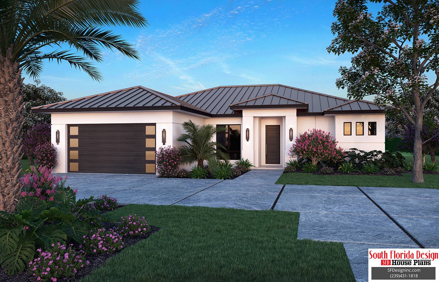 Color front elevation rendering of a 1960sf house plan