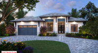 Color front elevation rendering of a 1-story 2203sf house plan