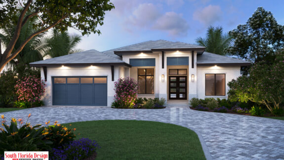 Color front elevation rendering of a 1-story 2203sf house plan