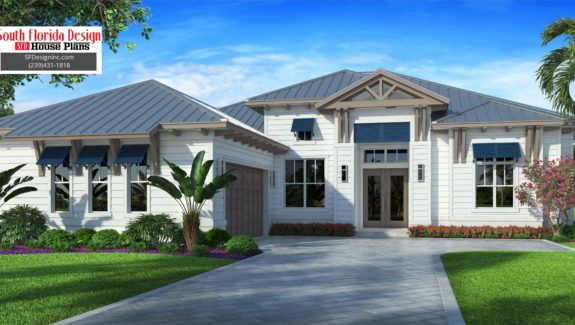2242sf Olde Florida House Plan front elevation rendering