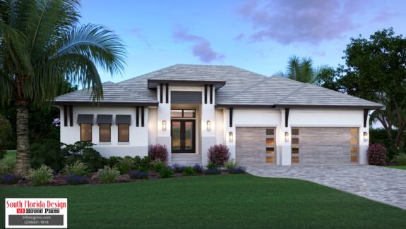 Color front elevation rendering of a 1-story 2567sf house plan