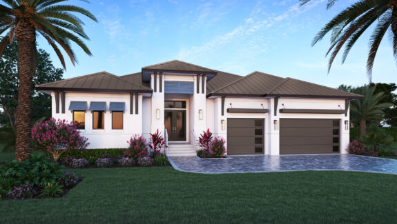 Color front elevation rendering of a 1-story 2568sf house plan