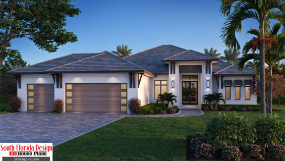 Color front elevation rendering of a 2642sf house plan