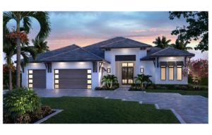 Color rendering of front elevation for the Boca Point III house plan designed by South Florida Design