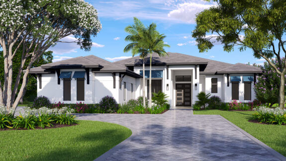 Color front elevation rendering of a 3005sf house plan