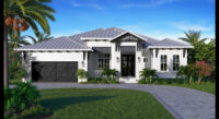 Color front elevation rendering of a 3134sf British West Indies house plan
