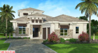 Color front elevation rendering of a 2-story 2629sf narrow lot house plan