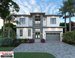 Color rendering of the front elevation of a 3733sf house plan