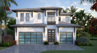 Color front elevation rendering of a 2-story 4309sf house plan