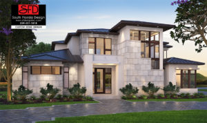 Coastal contemporary 2-story house plan featuring a great room, private master suite, study and outdoor kitchen designed by South Florida Design of Naples, Florida