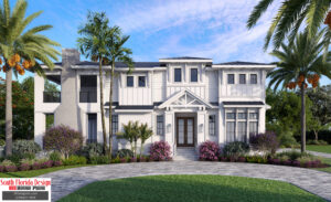 Color front elevation rendering of a 2-story 4618sf house plan
