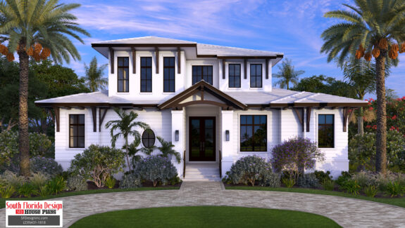 Color front elevation rendering of a 2-story 4734sf house plan