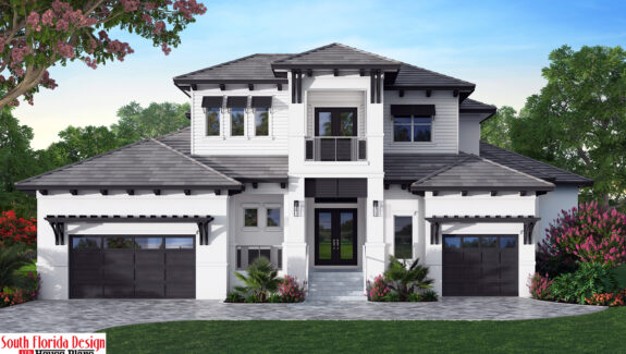 Color front elevation rendering of a 2-story 4783sf house plan