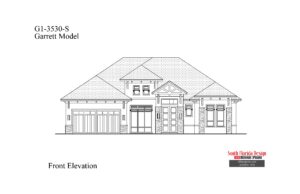 Black and white front elevation sketch of a 3530sf house plan