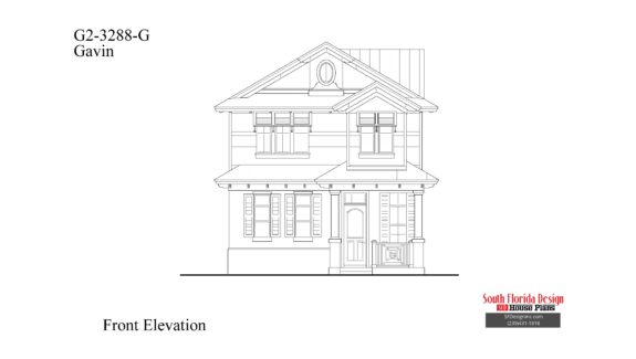 Black and white front elevation sketch of a 3288sf 2-story house plan