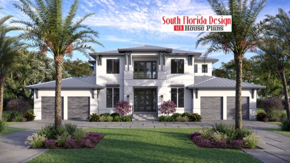 Color front elevation rendering of a 2-story 5432sf house plan