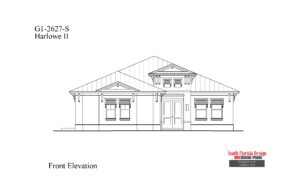 Black and white sketch of the front elevation of the Harlowe II house plan