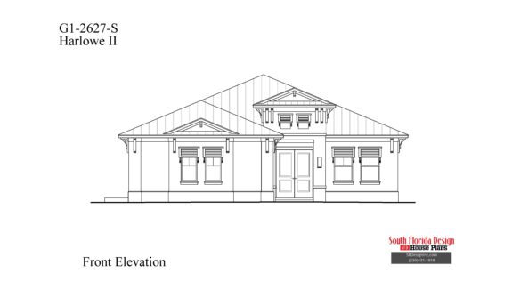 Black and white sketch of the front elevation of the Harlowe II house plan