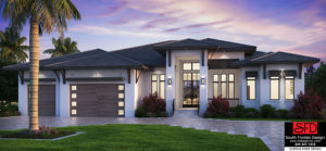 Color front elevation rendering of a 4,346SF coastal house plan