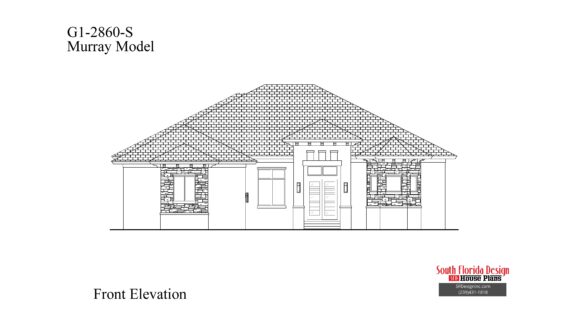 Black and white elevation sketch of a 2860sf house plan