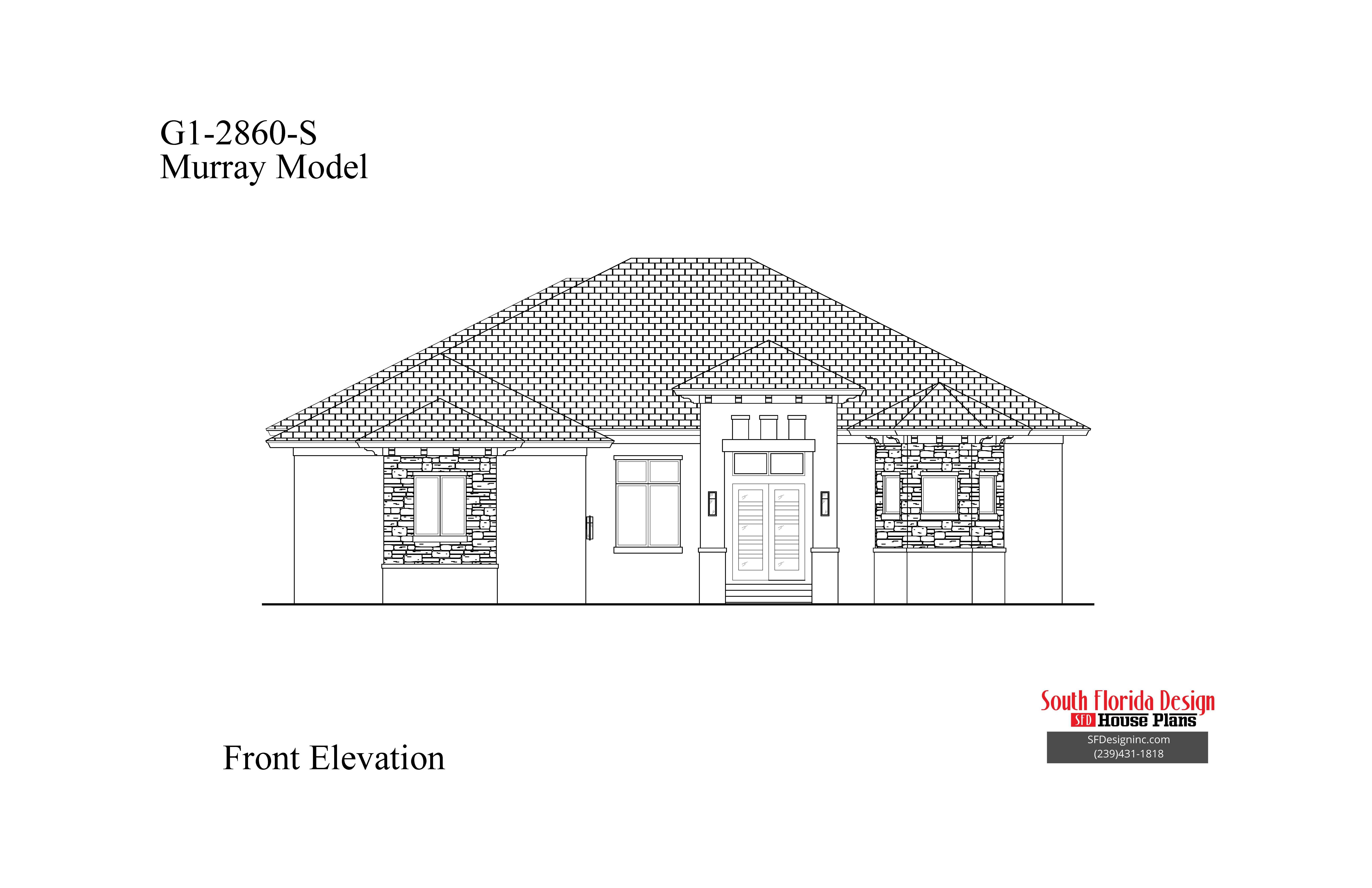 Black and white elevation sketch of a 2860sf house plan