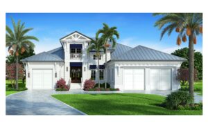 Color front elevation rendering of a 3507sf house plan