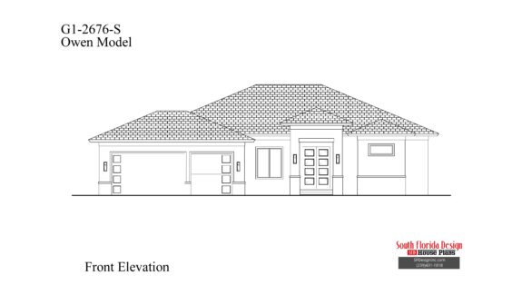 Black and white sketch of the front elevation of the Owen house plan