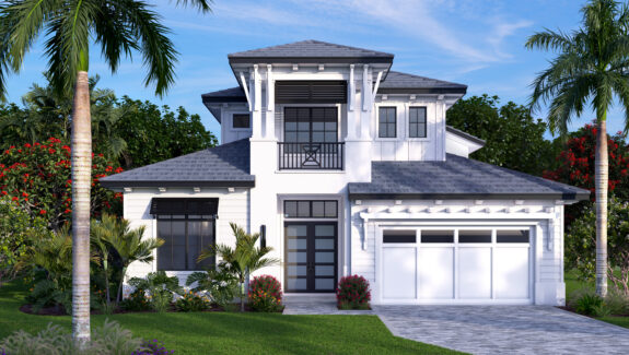 Color front elevation of a 2-story 2920sf house plan