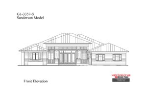 Black and white front elevation sketch of a 3357sf house plan