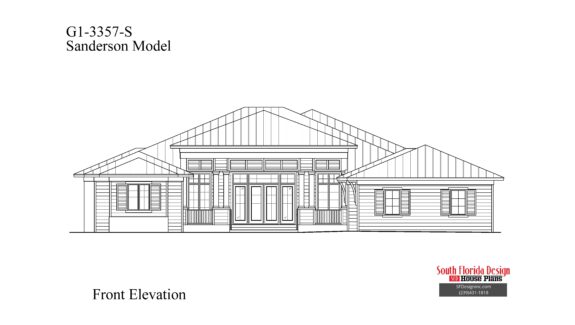 Black and white front elevation sketch of a 3357sf house plan