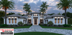 Color front elevation rendering of a 5922sf house plan