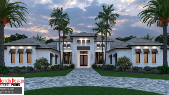 Color front elevation rendering of a 5922sf house plan